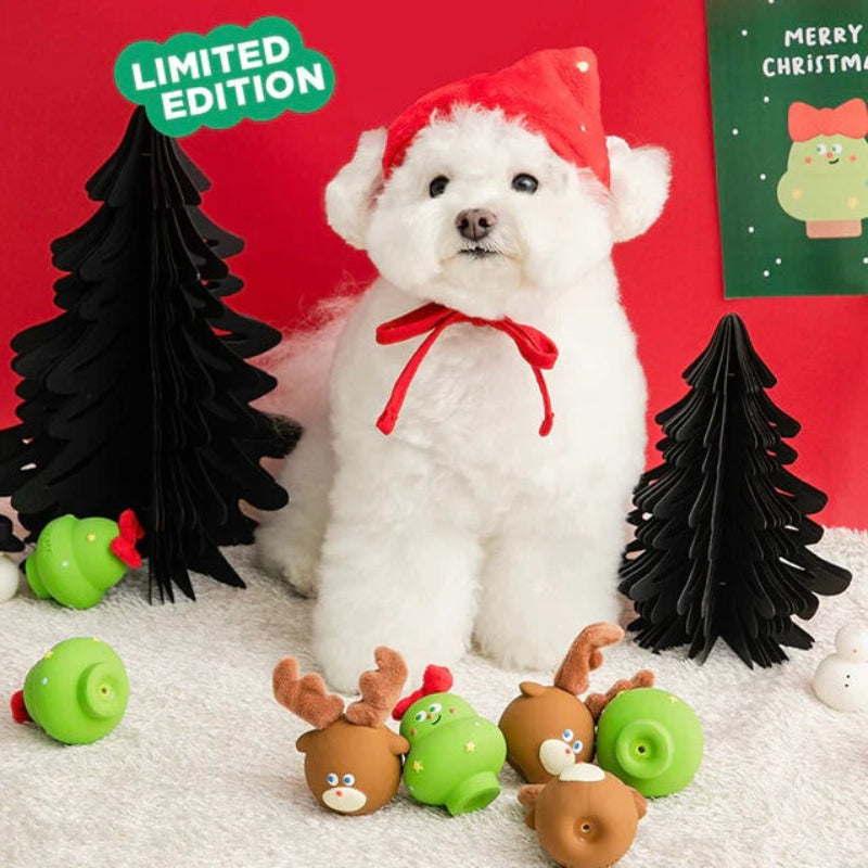 Furry Christmas Latex Dog Toy - Rudolph & Tree (Set of 2)