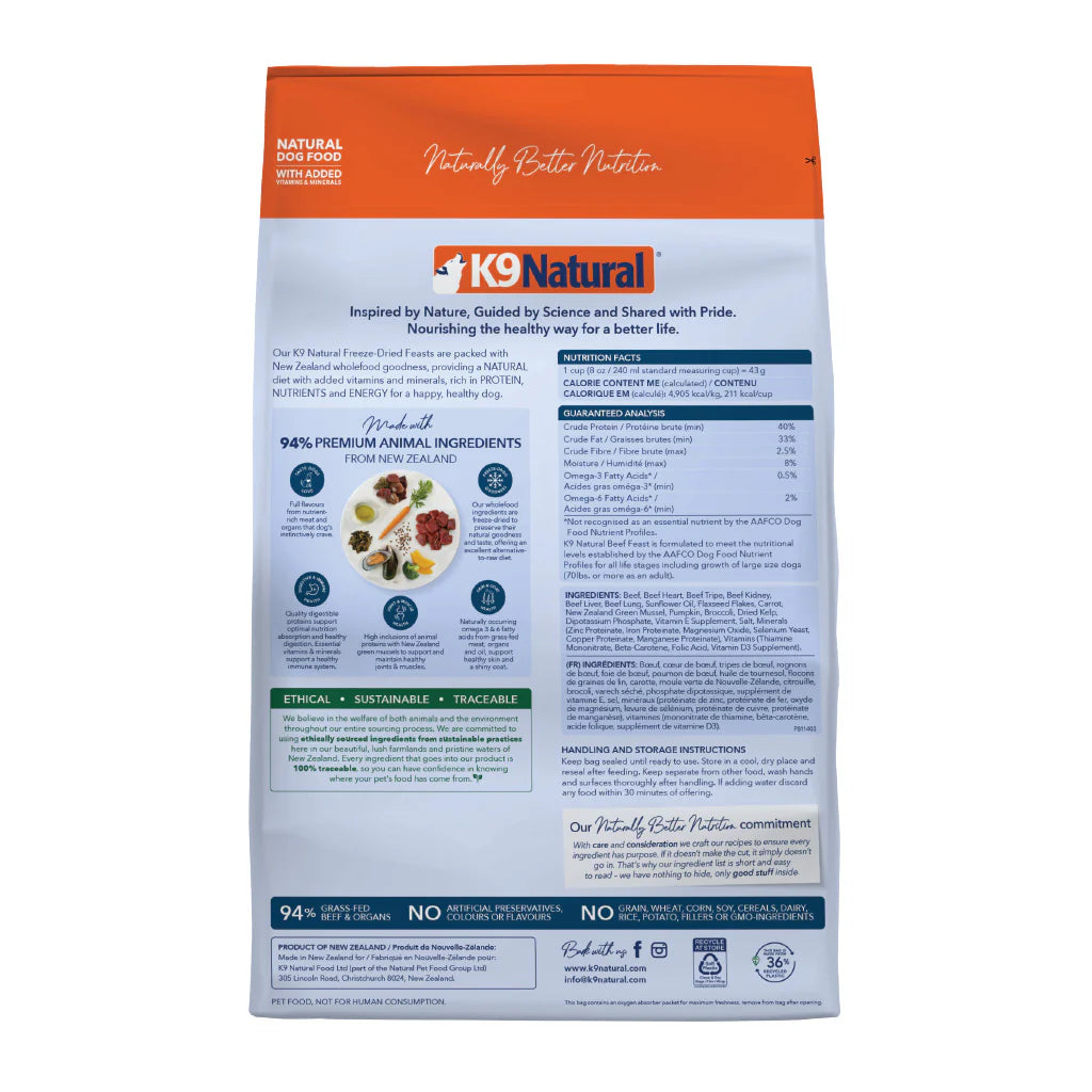 Beef Feast Freeze Dried Dog Food (500g, 1.8kg, 3.6kg)