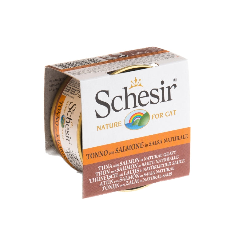 Schesir Tuna With Salmon In Natural Gravy Grain-Free Adult Canned Cat Food (70g)