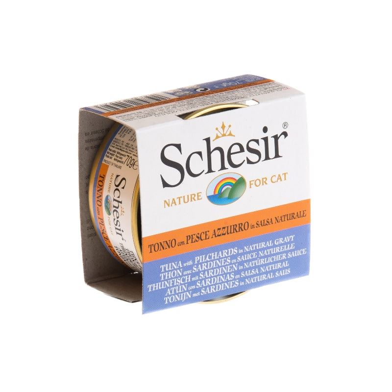 Schesir Tuna With Pilchard In Natural Gravy Grain-Free Adult Canned Cat Food (70g)