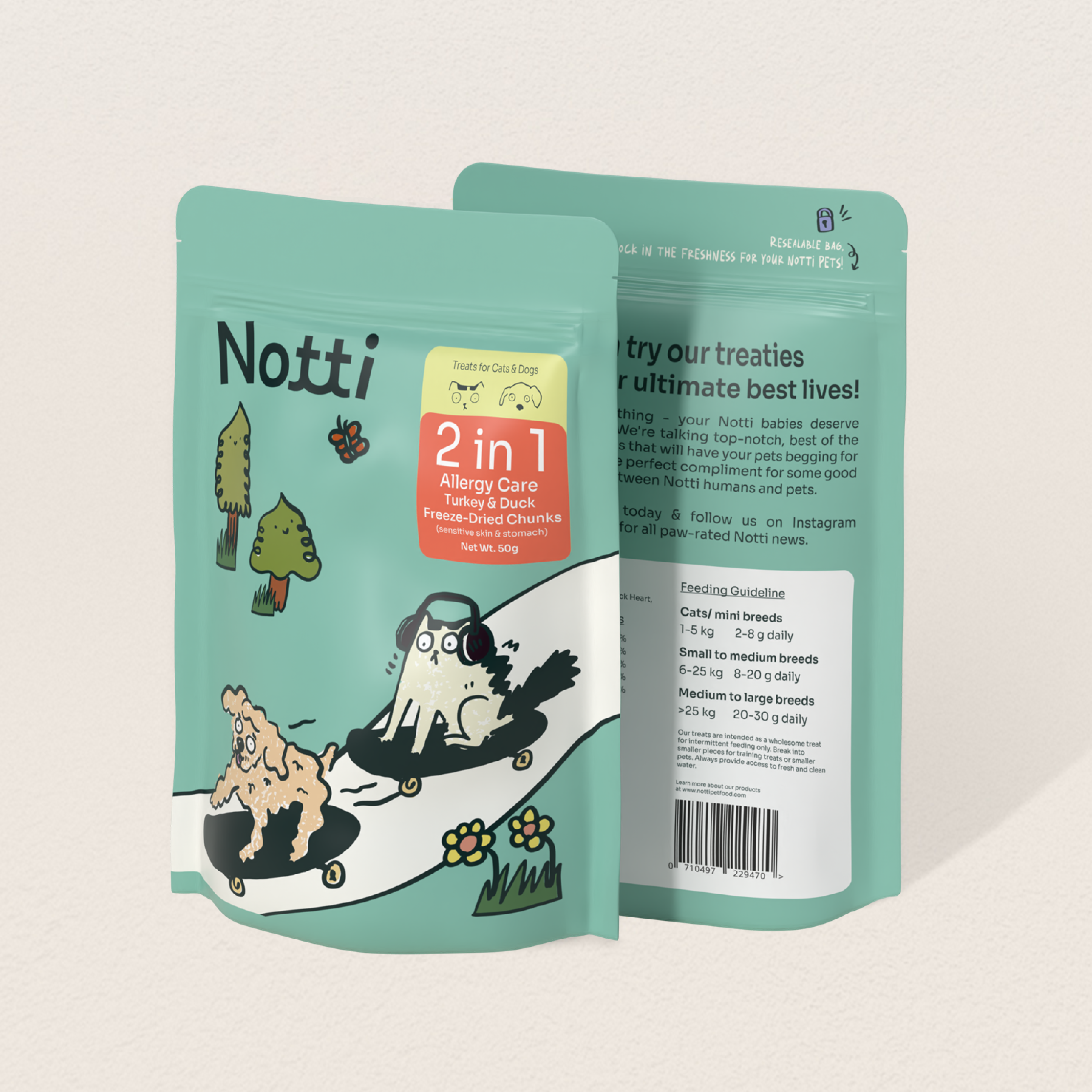 Notti 2-in-1 Allergy Care Turkey & Duck Freeze-Dried Treats For Dog & Cat (50g)