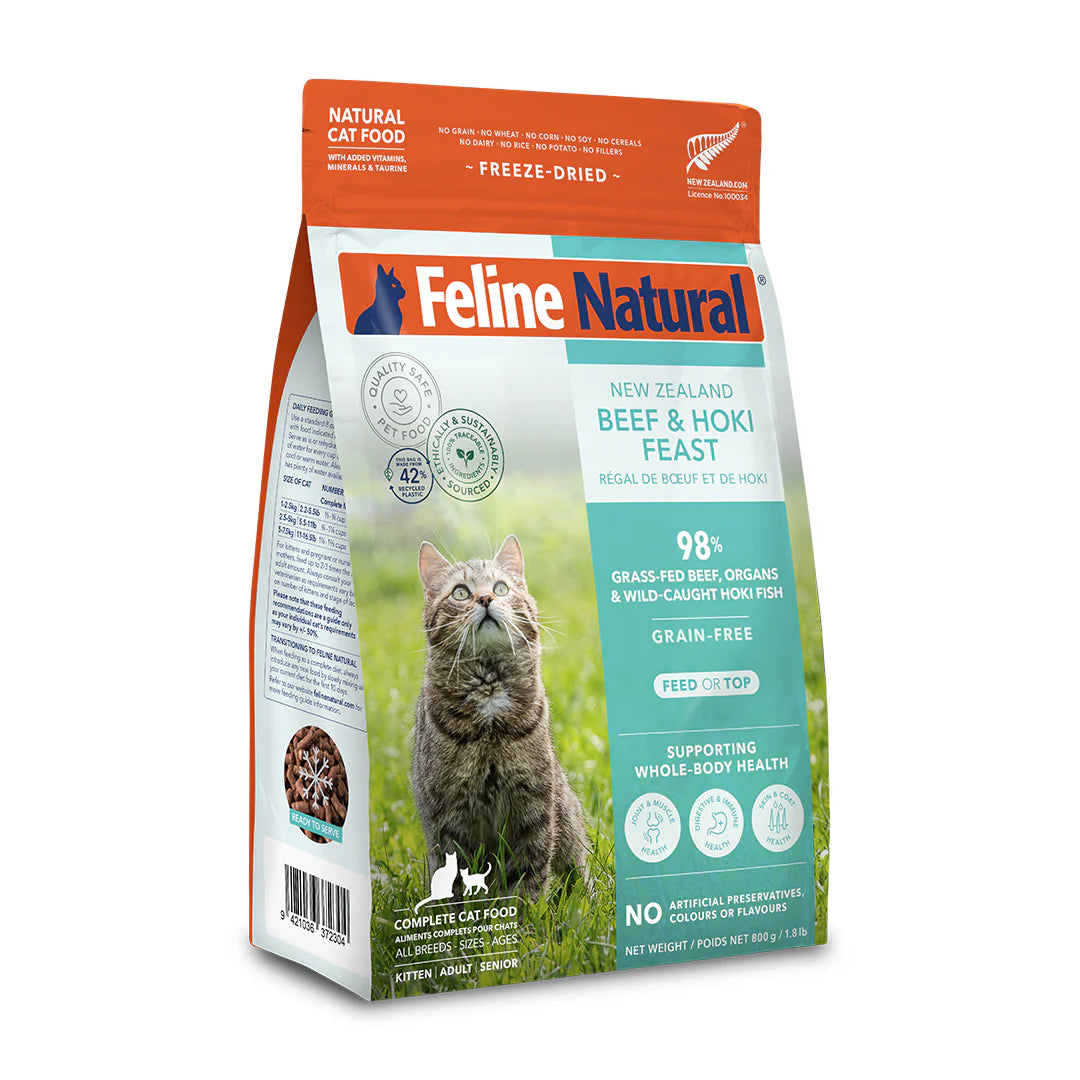 Feline Freeze Dried Beef & Hoki Cat Food (320g, 800g)