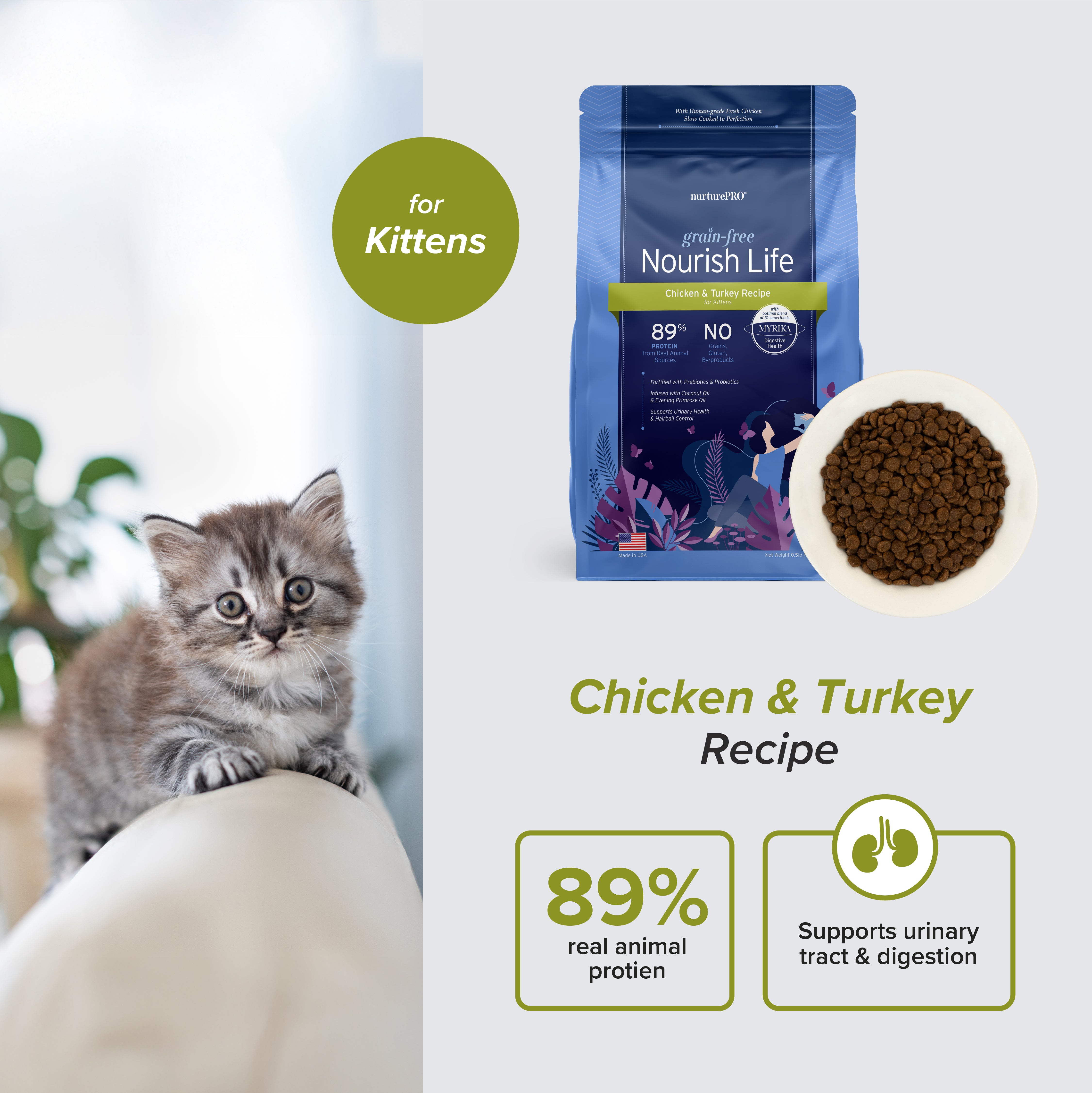 Nourish Life Chicken & Turkey Recipe Grain-Free Kitten Dry Cat Food (3 Sizes)