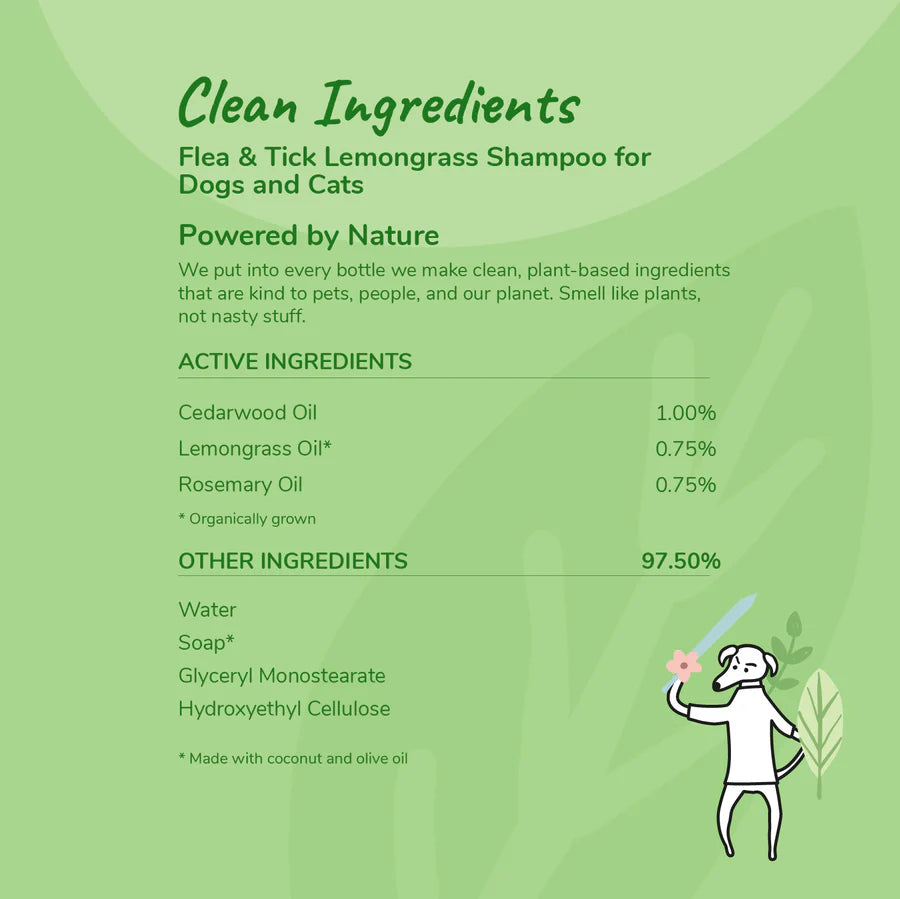 Lemongrass Flea & Tick Shampoo For Dogs & Cats (354ml)