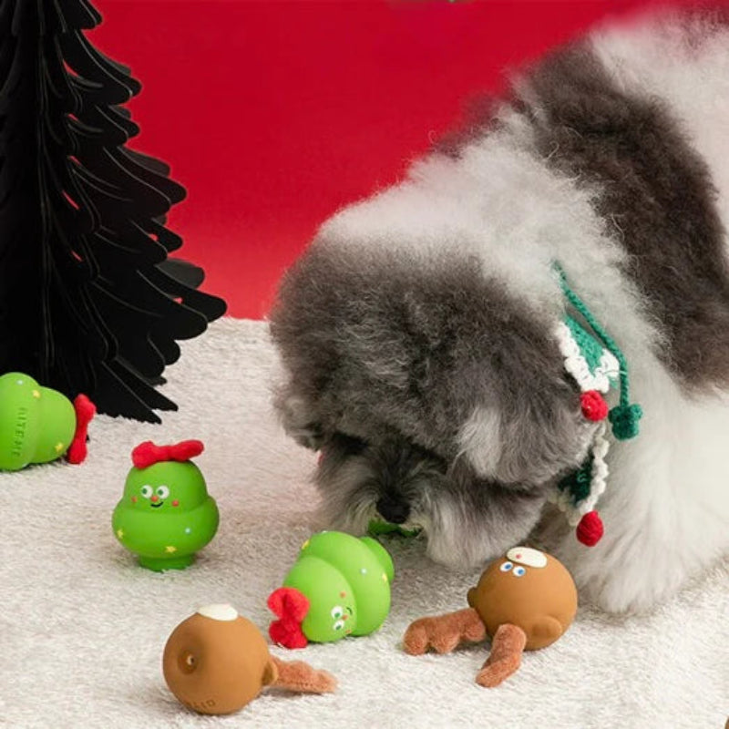 Furry Christmas Latex Dog Toy - Rudolph & Tree (Set of 2)