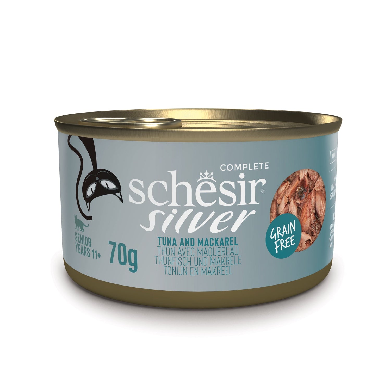 Schesir Silver Tuna & Mackerel in Broth Grain-Free Senior Canned Cat Food (70g)