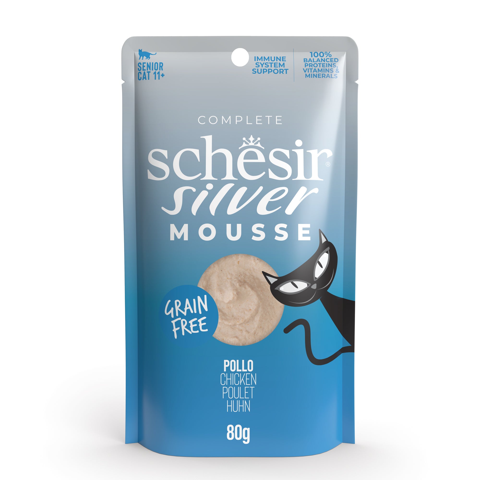 Schesir Silver Mousse Chicken Grain-Free Senior Pouch Cat Food (80g)