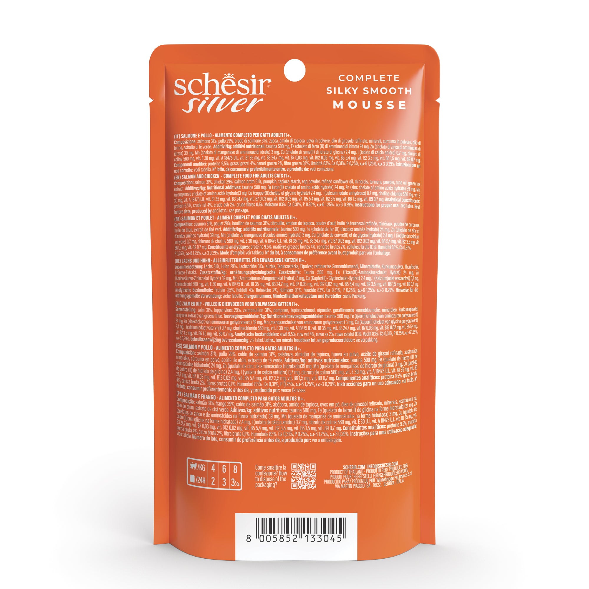 Schesir Silver Mousse Salmon & Chicken Grain-Free Senior Pouch Cat Food (80g)