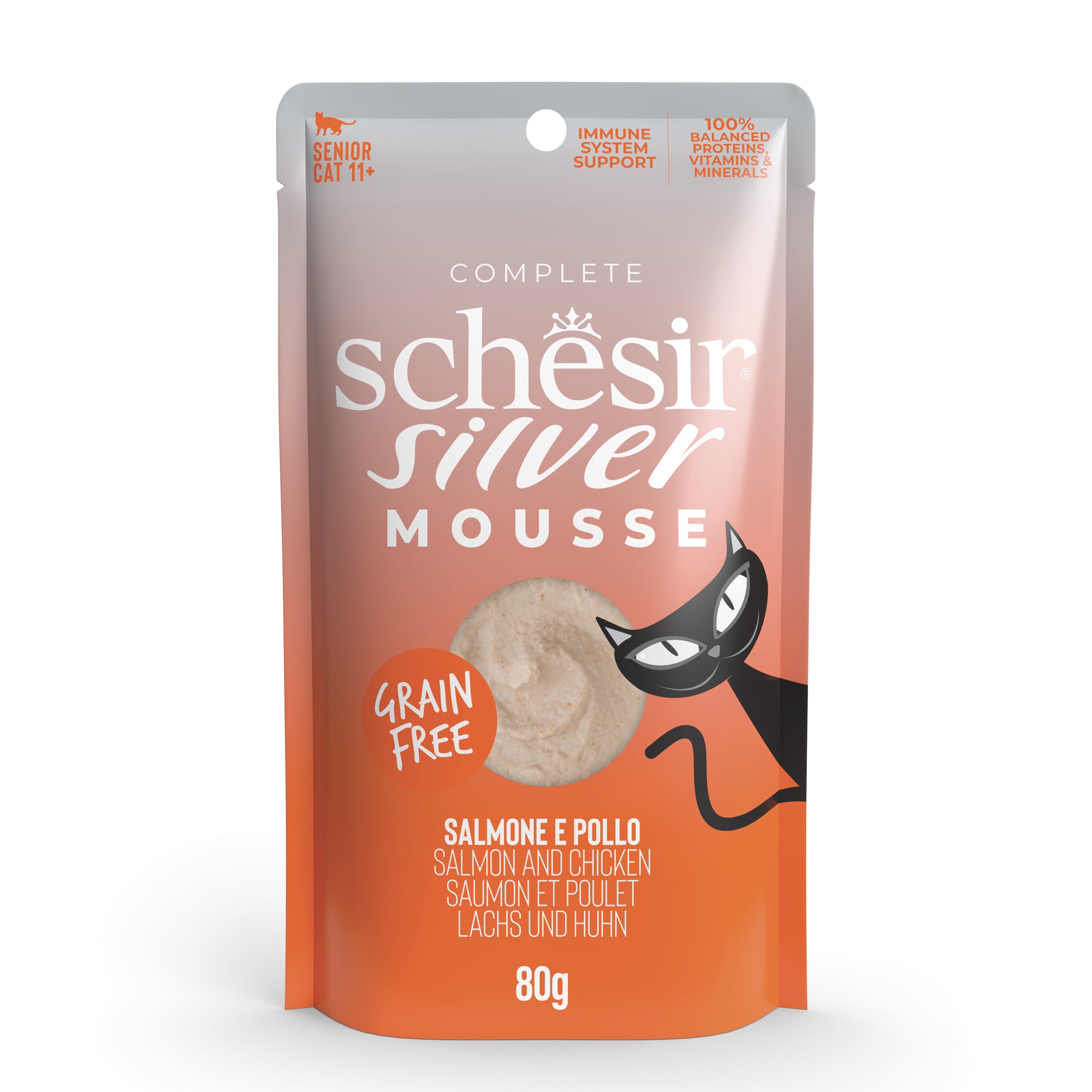 Schesir Silver Mousse Salmon & Chicken Grain-Free Senior Pouch Cat Food (80g)