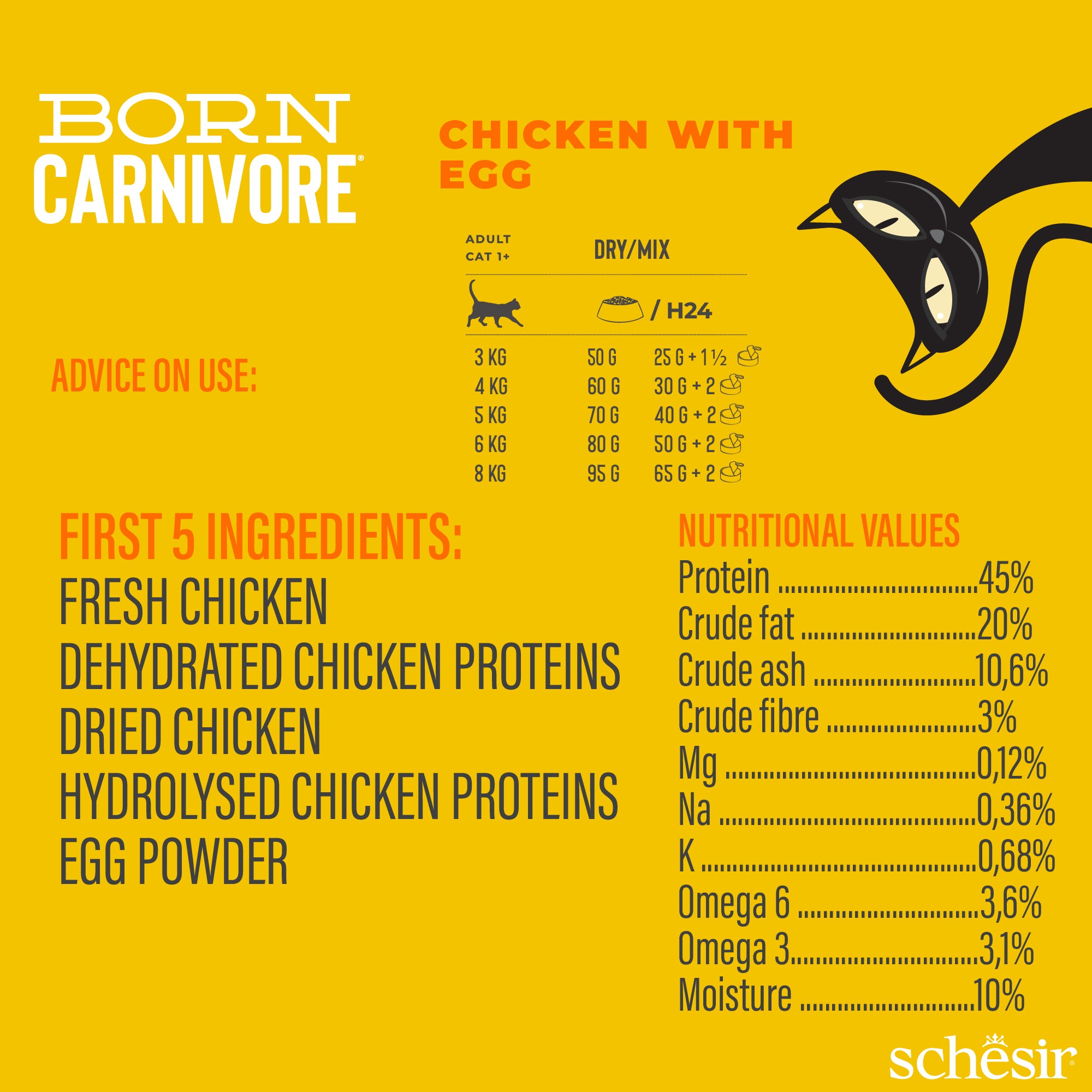 Schesir Born Carnivore Chicken with Egg Oven Baked Grain Free Dry Cat Food
