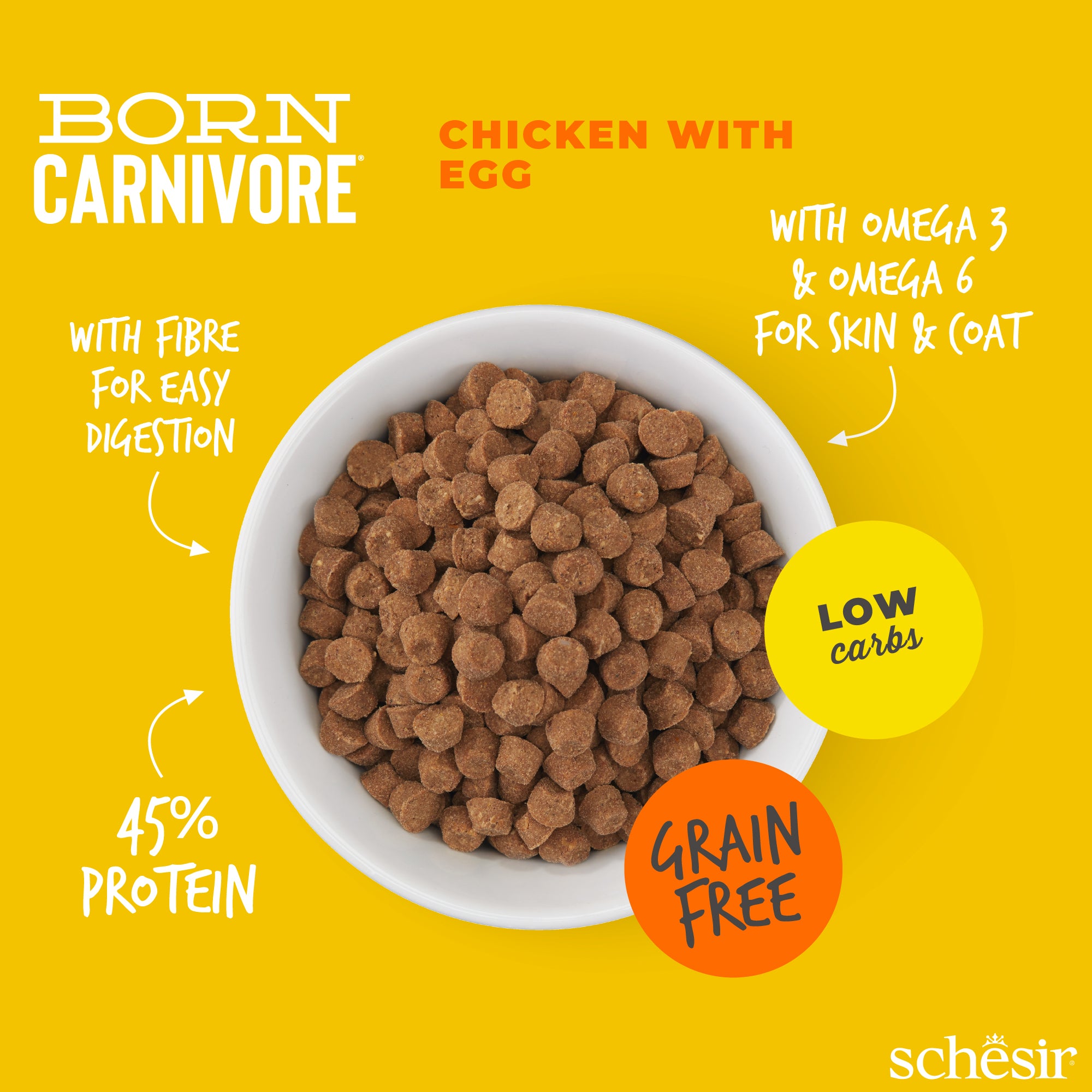 Schesir Born Carnivore Chicken with Egg Oven Baked Grain Free Dry Cat Food