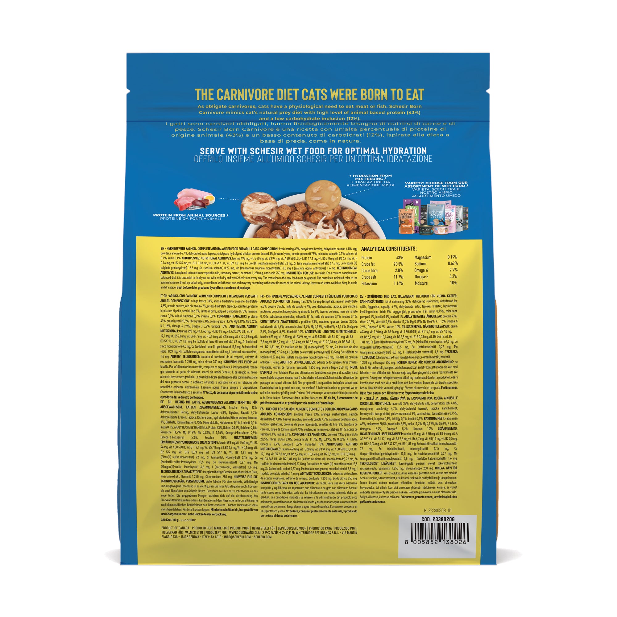 Schesir Born Carnivore Herring with Salmon Oven Baked Grain Free Dry Cat Food