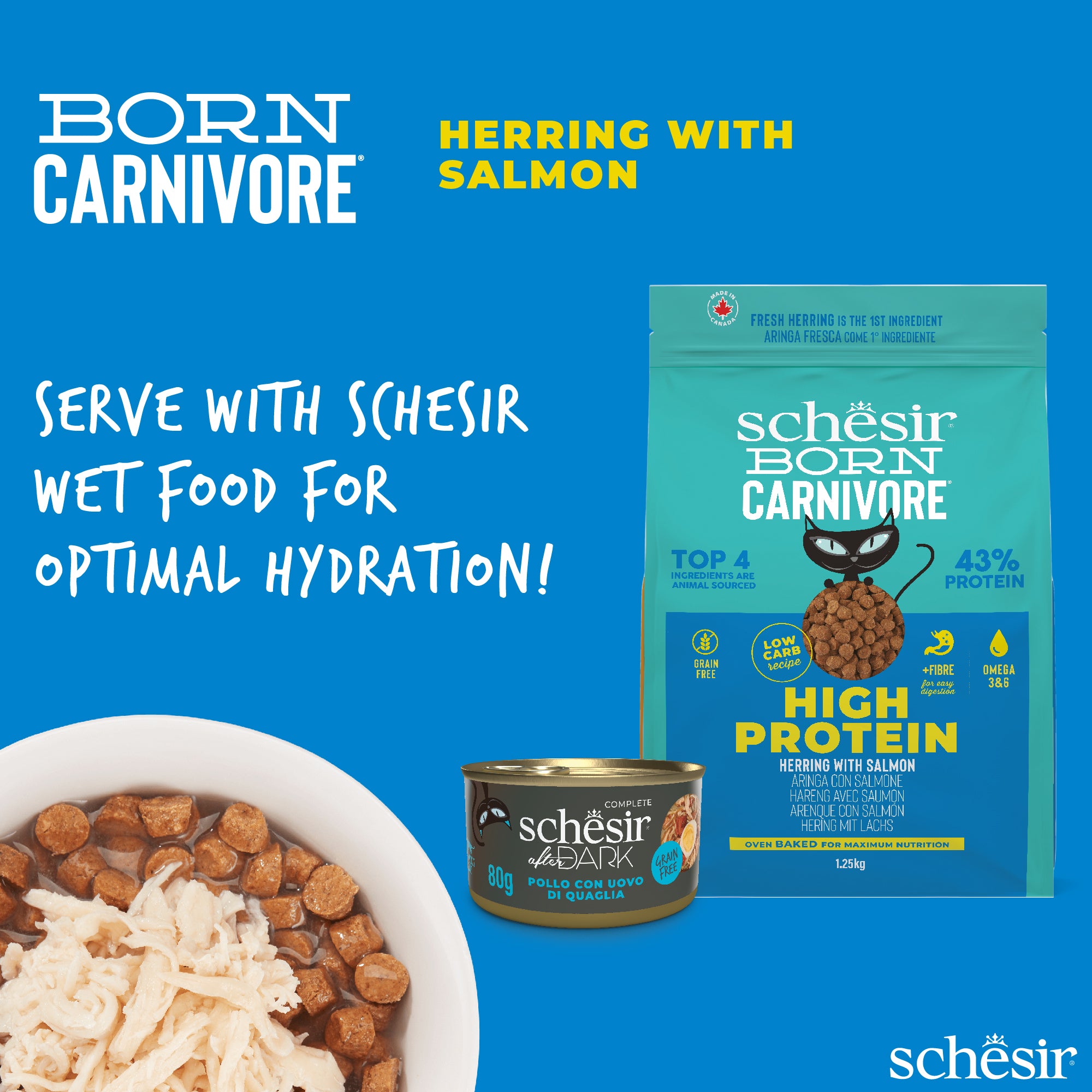 Schesir Born Carnivore Herring with Salmon Oven Baked Grain Free Dry Cat Food