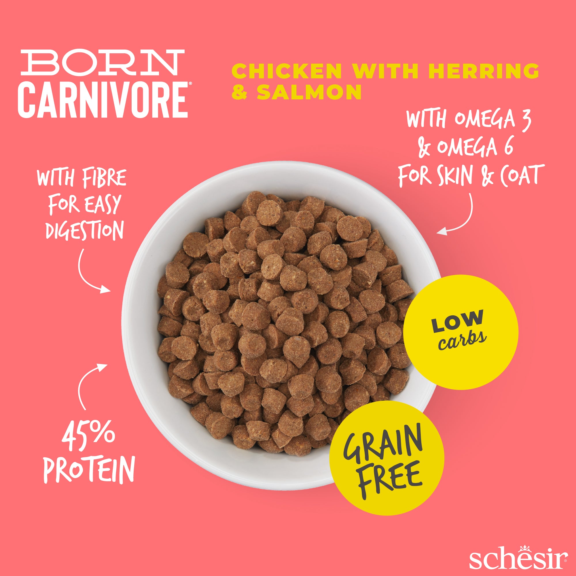 Schesir Born Carnivore Chicken with Herring & Salmon Oven Baked Grain Free Dry Cat Food