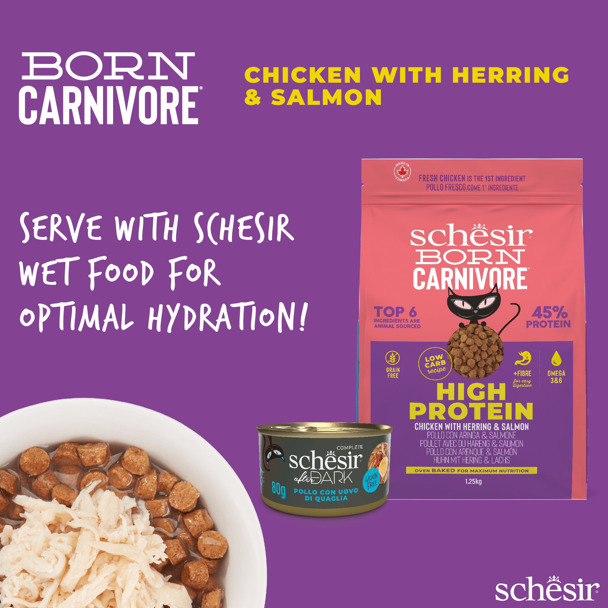 Schesir Born Carnivore Chicken with Herring & Salmon Oven Baked Grain Free Dry Cat Food