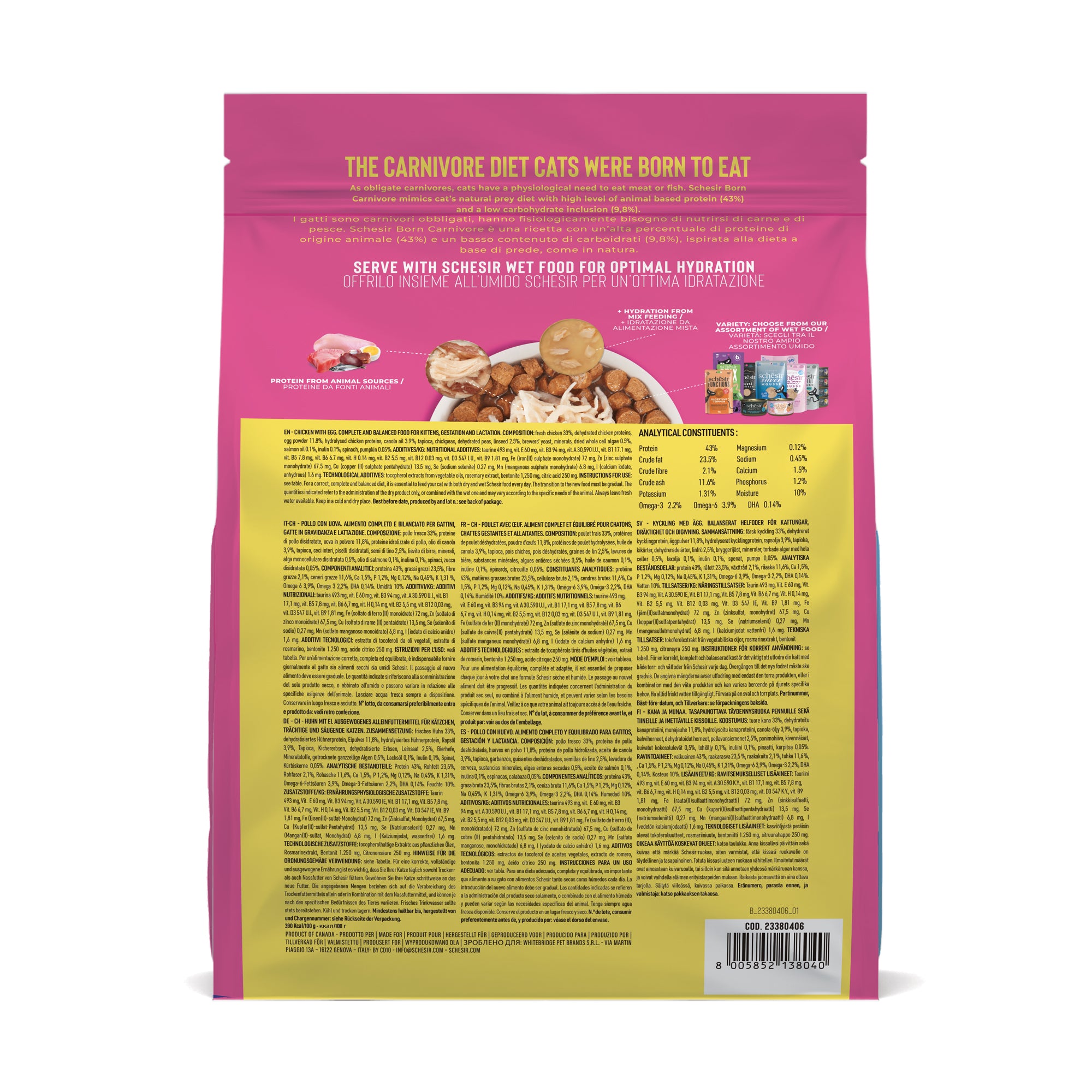 Schesir Born Carnivore Chicken with Herring & Salmon Oven Baked Grain Free Dry Cat Food