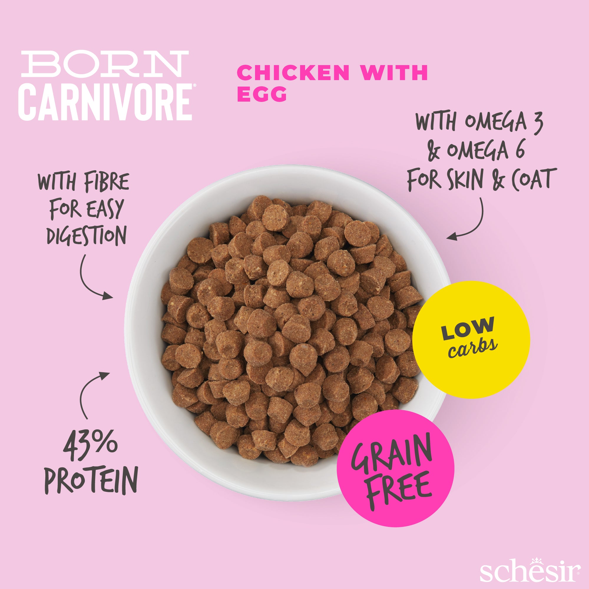 Schesir Born Carnivore Chicken with Egg Oven Baked Grain free Kitten Dry Cat Food