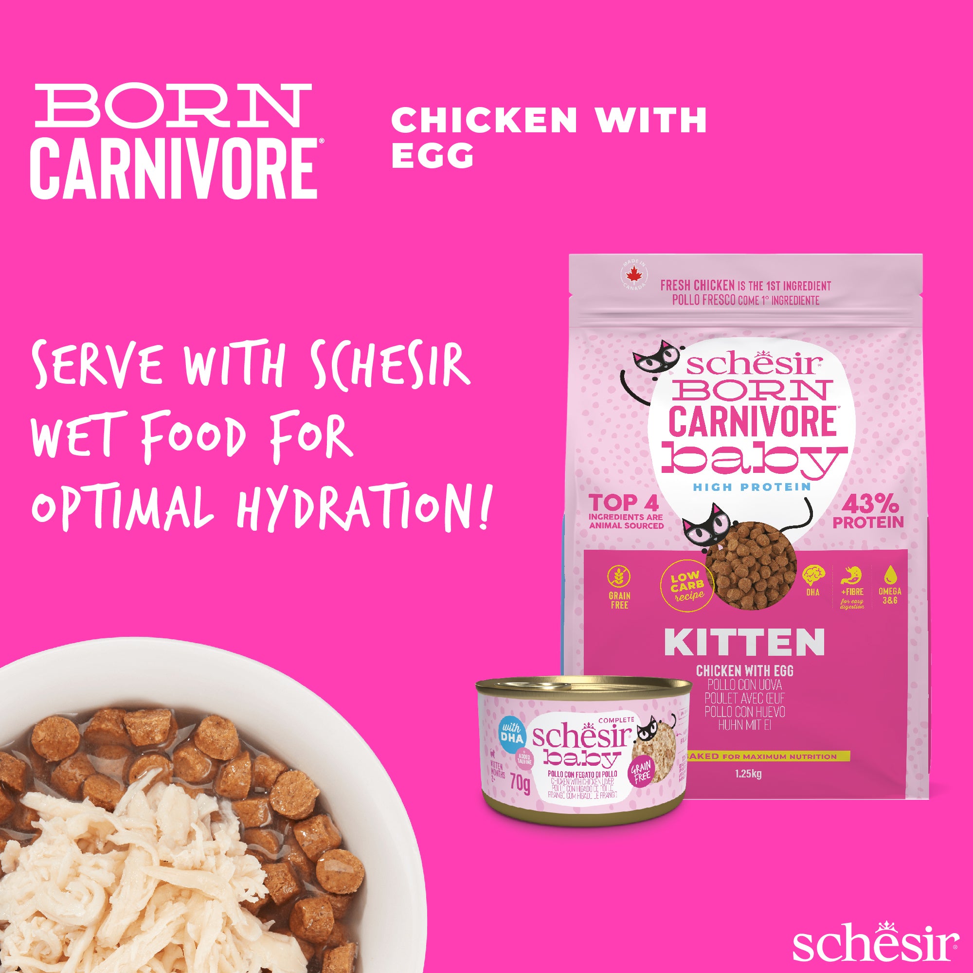 Schesir Born Carnivore Chicken with Egg Oven Baked Grain free Kitten Dry Cat Food