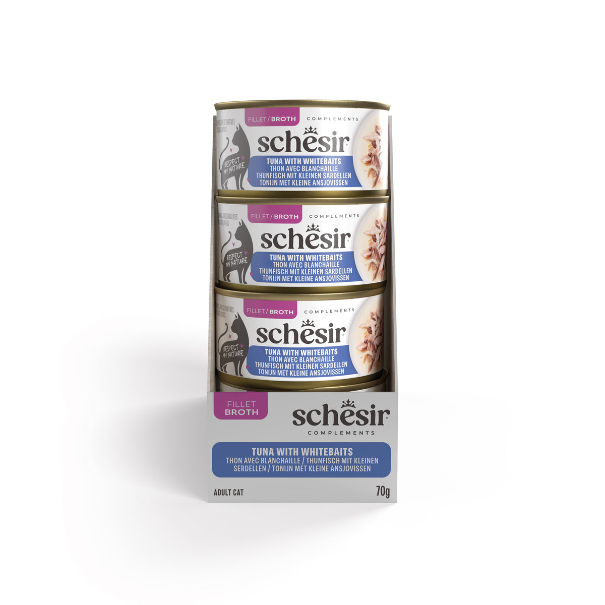 Schesir Complements Canned Wet Cat Food | Tuna with Whitebaits in Broth (70g)