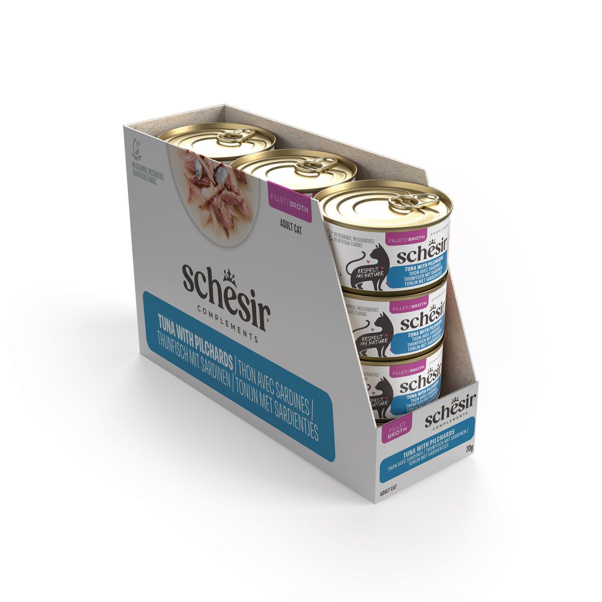 Schesir Complements Canned Wet Cat Food | Tuna with Pilchards in Broth (70g)