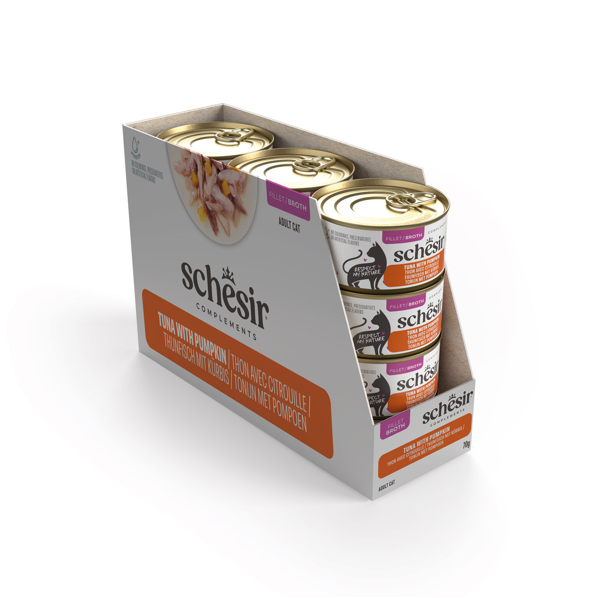 Schesir Complements Canned Wet Cat Food | Tuna with Pumpkin in Broth (70g)