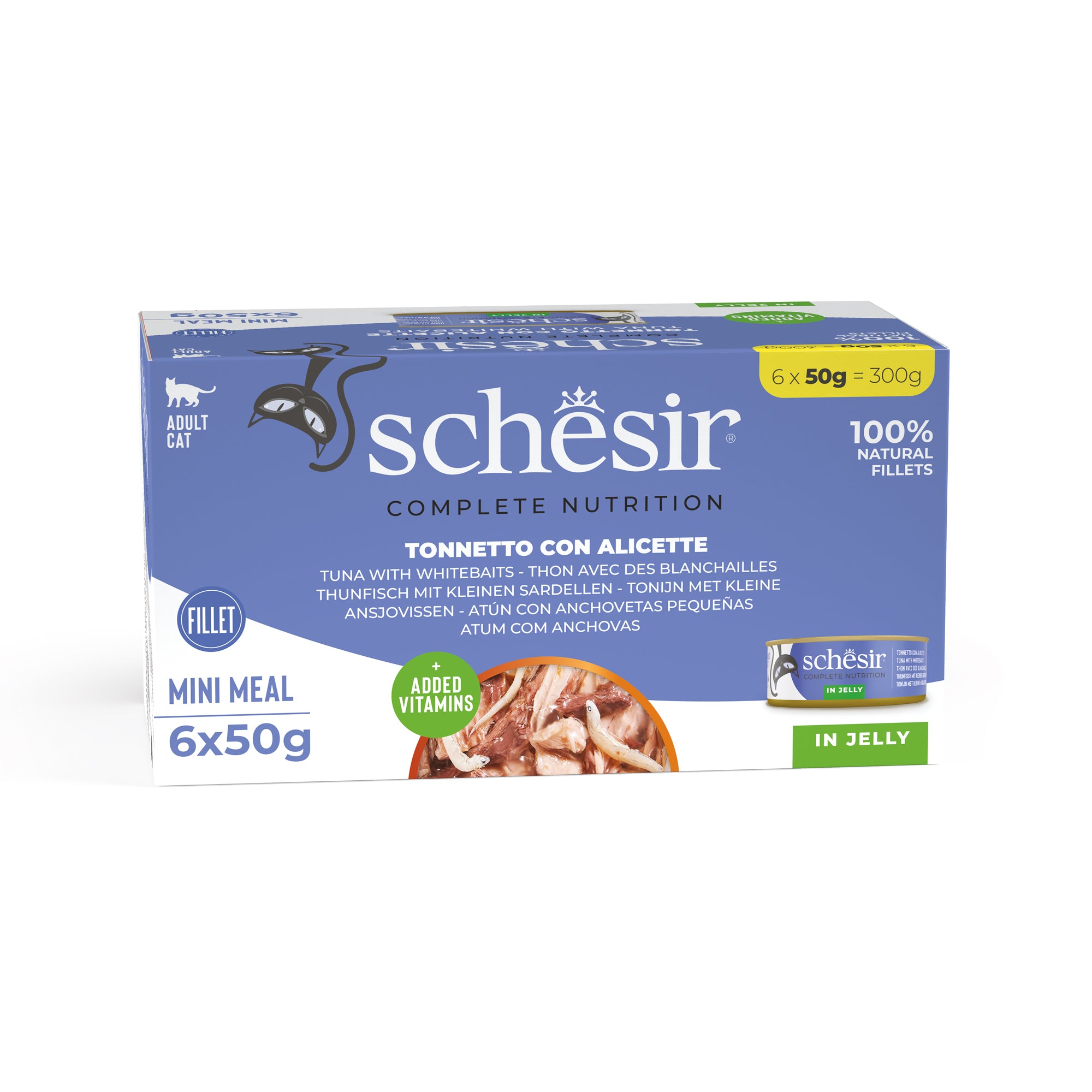 Schesir Mini Meals Tuna with Whitebaits in Jelly Adult Canned Cat Food (6 x 50g)