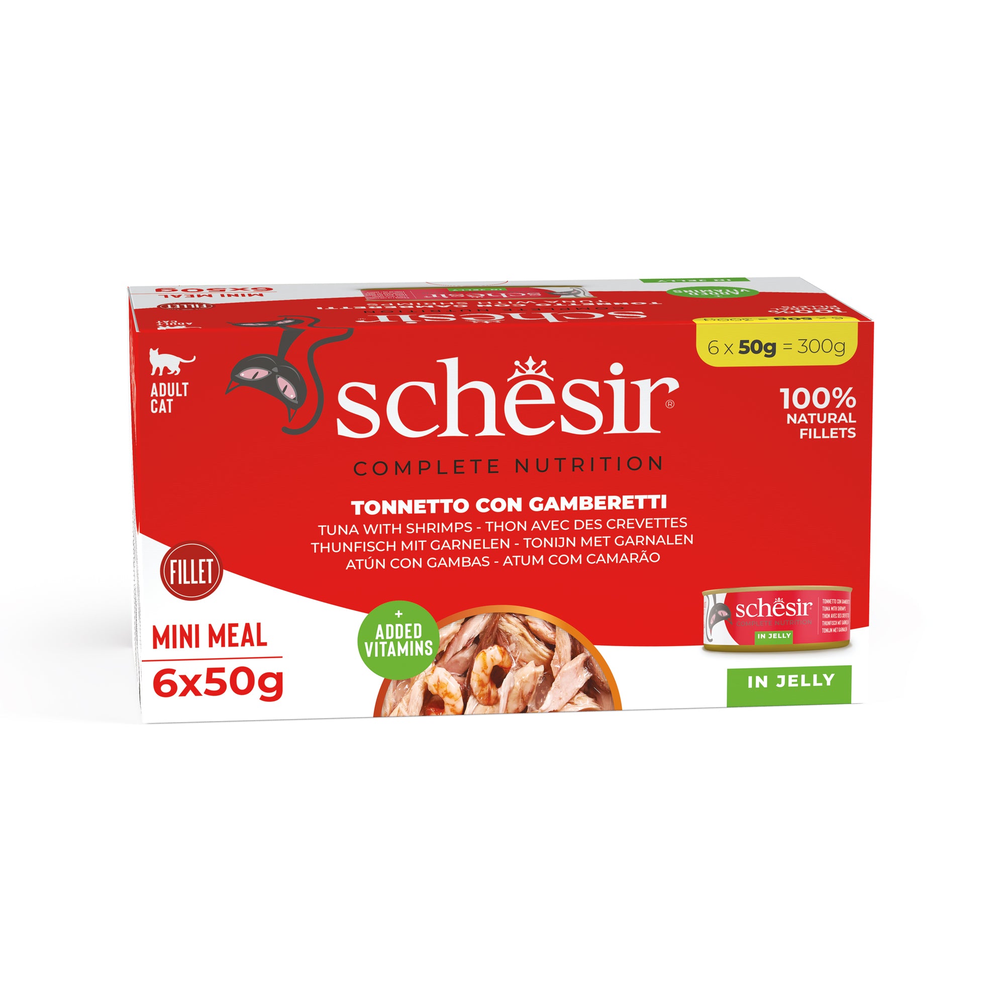 Schesir Mini Meals Tuna with Shrimp in Jelly Adult Canned Cat Food (6 x 50g)