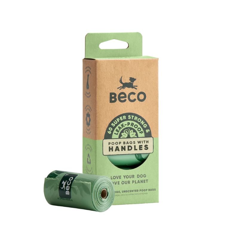 Beco Poop Bags With Handles on Rolls – Leak-Proof, 100% Recycled Plastic (Unscented)