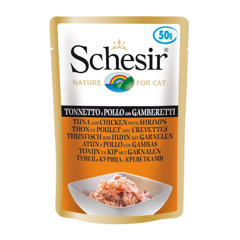 Schesir Tuna, Chicken With Shrimps Adult Pouch Cat Food (50g)