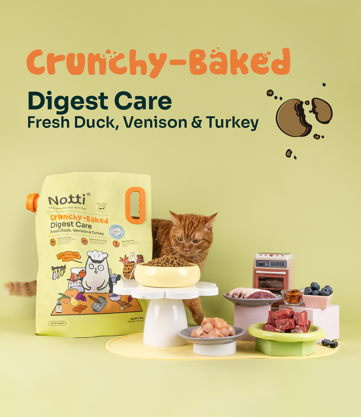 Notti Crunchy-Baked Digest Care Fresh Duck, Venison & Turkey Cat Dry Food