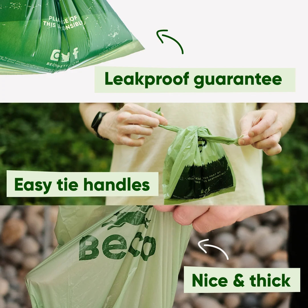 Beco Poop Bags With Handles on Rolls – Leak-Proof, 100% Recycled Plastic (Unscented)