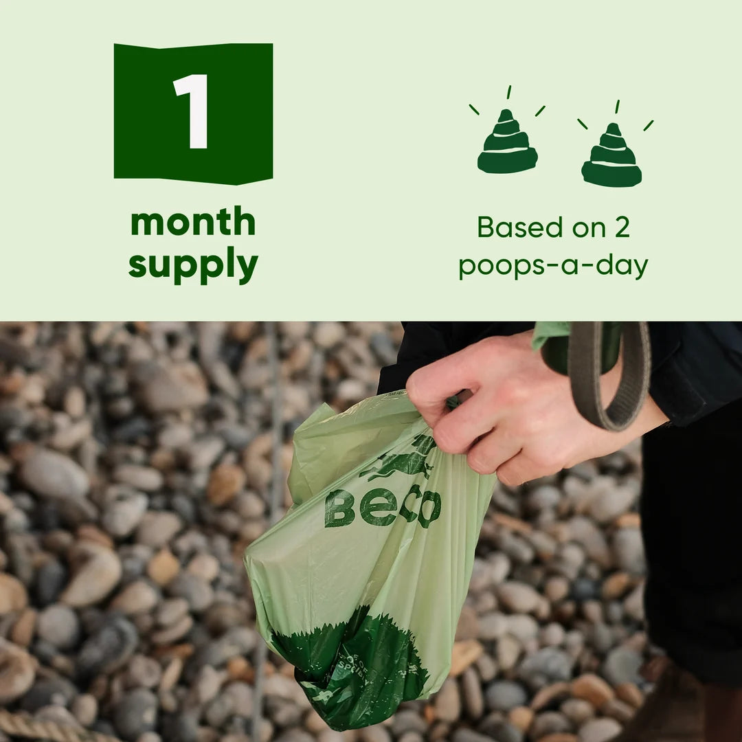 Beco Poop Bags With Handles on Rolls – Leak-Proof, 100% Recycled Plastic (Unscented)