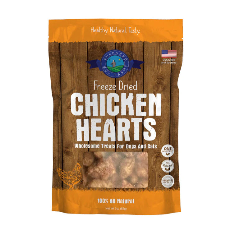 shepard boy farms freeze-dried chicken hearts for pets creatureland