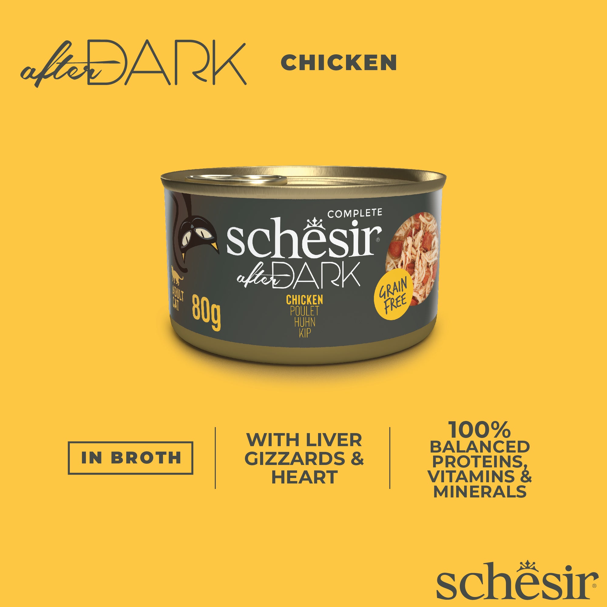 Schesir After Dark Chicken in Broth Grain-Free Adult Canned Cat Food (80g)
