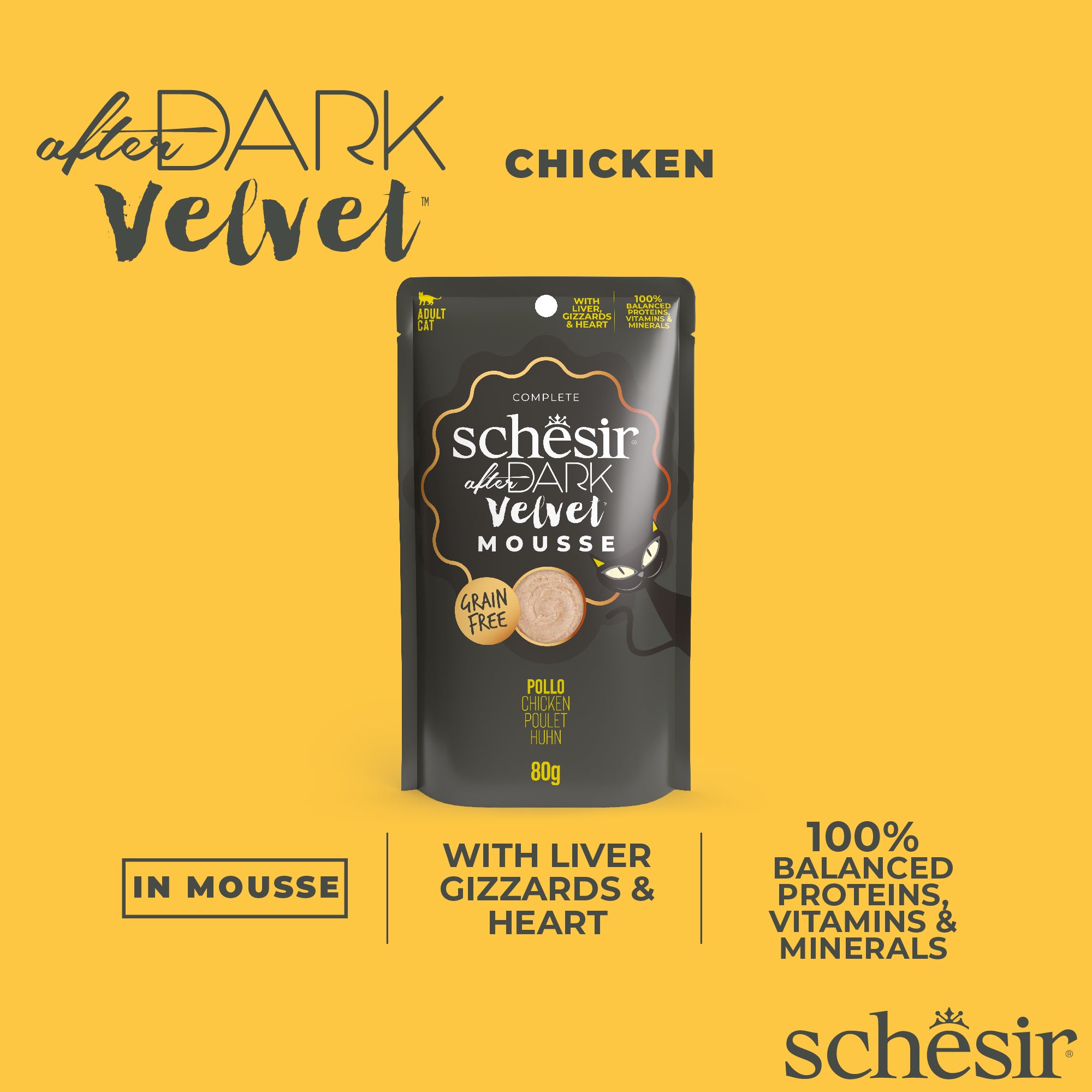Schesir After Dark Velvet Mousse Chicken Grain-Free Adult Pouch Cat Food (80g)