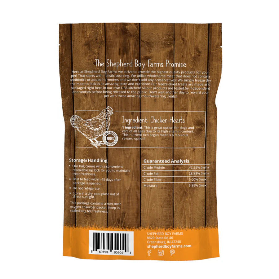 shepard boy farms freeze-dried chicken hearts for pets creatureland