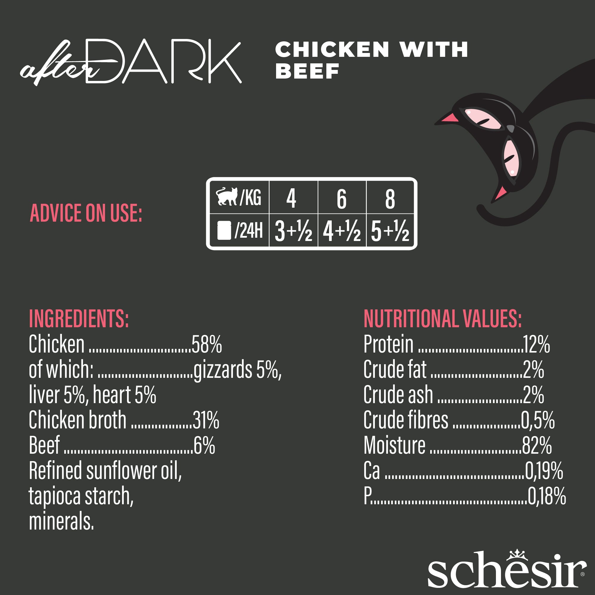 Schesir After Dark Chicken With Beef in Broth Grain-Free Adult Canned Cat Food (80g)