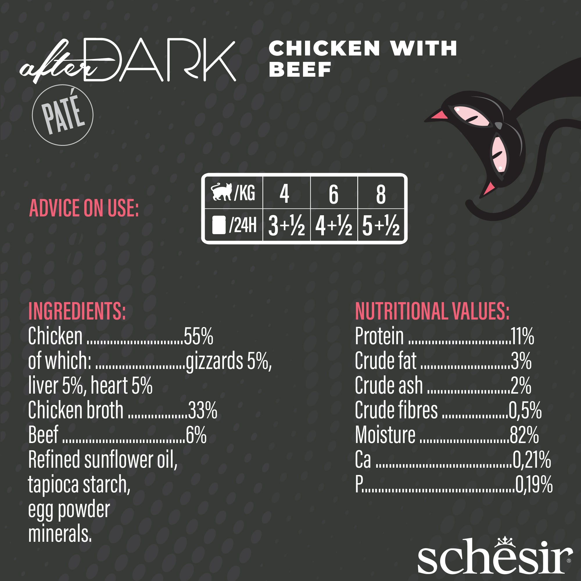 Schesir After Dark Chicken With Beef Pate Grain-Free Adult Canned Cat Food (80g)