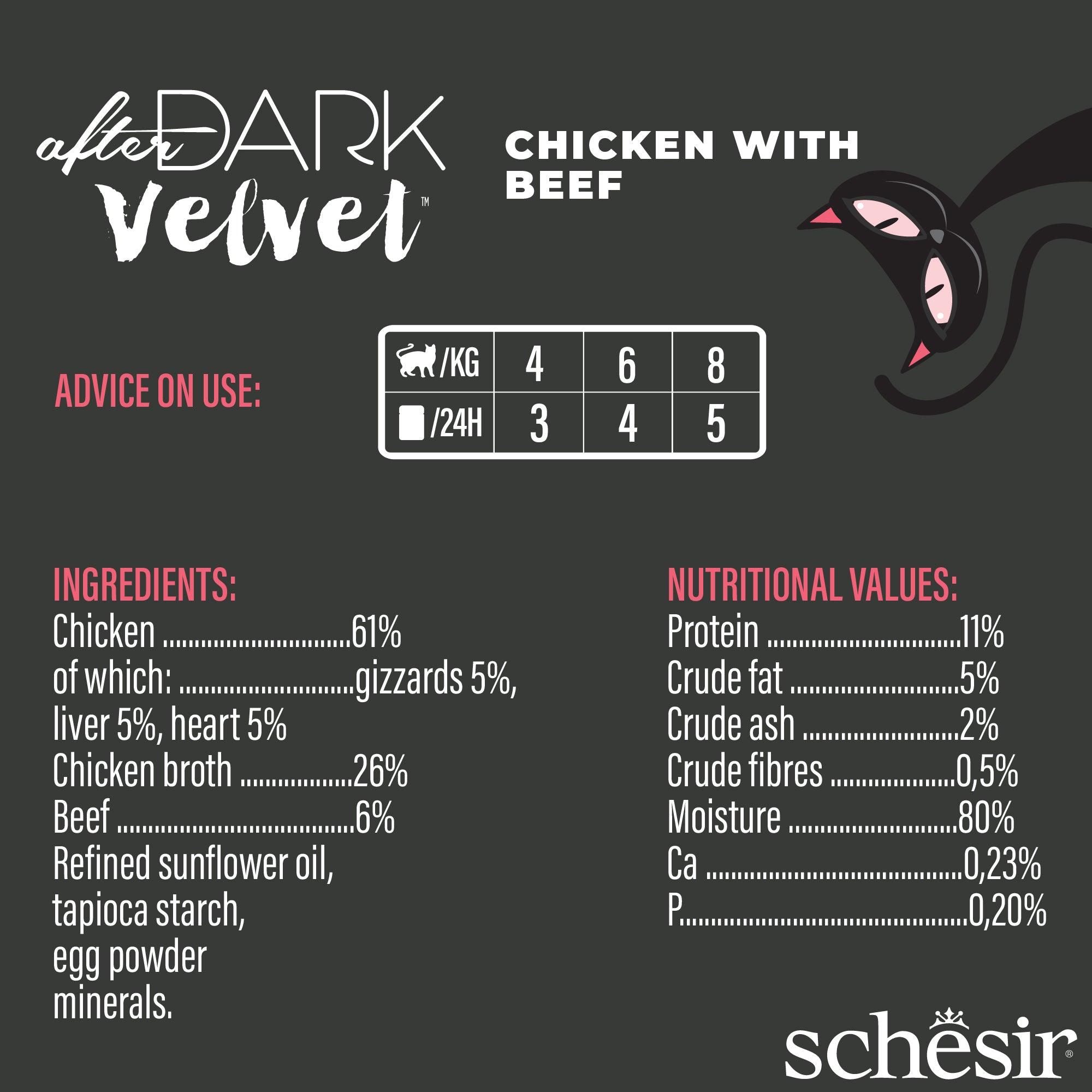 Schesir After Dark Velvet Mousse Chicken With Beef Grain-Free Adult Pouch Cat Food (80g)