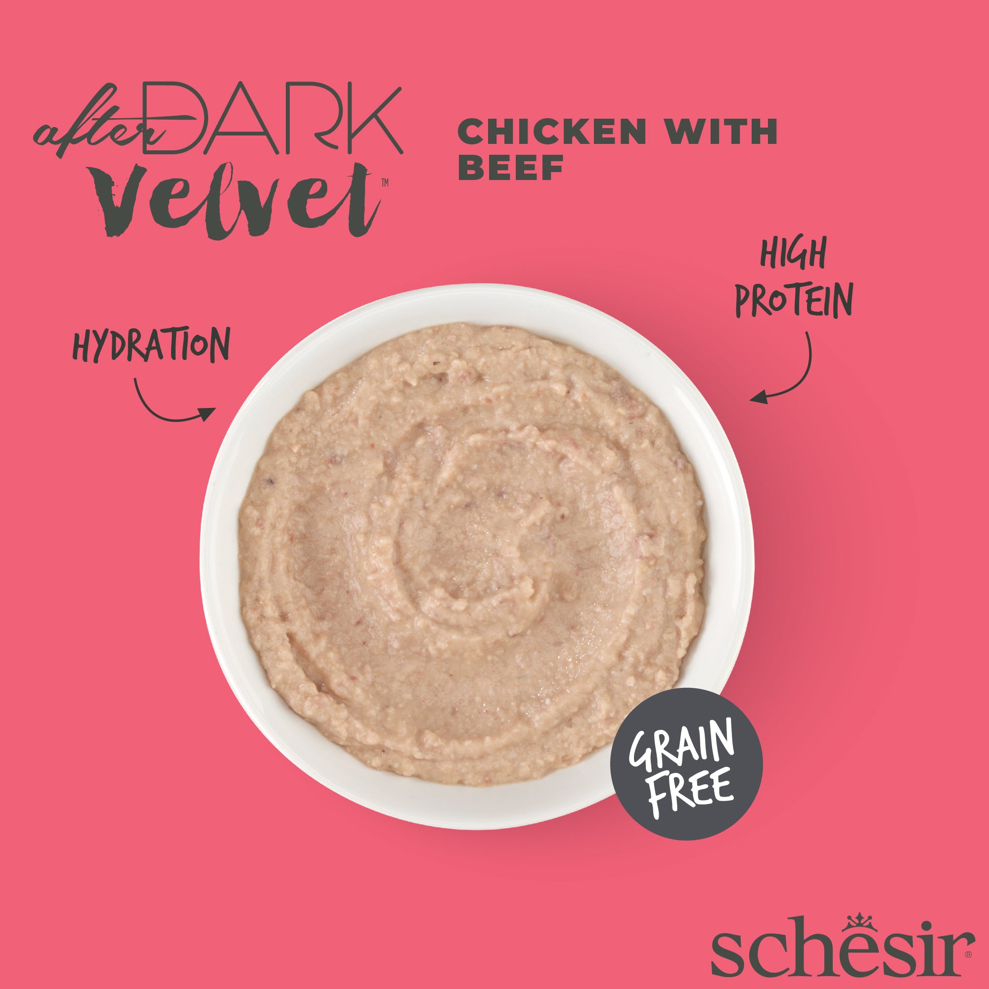 Schesir After Dark Velvet Mousse Chicken With Beef Grain-Free Adult Pouch Cat Food (80g)