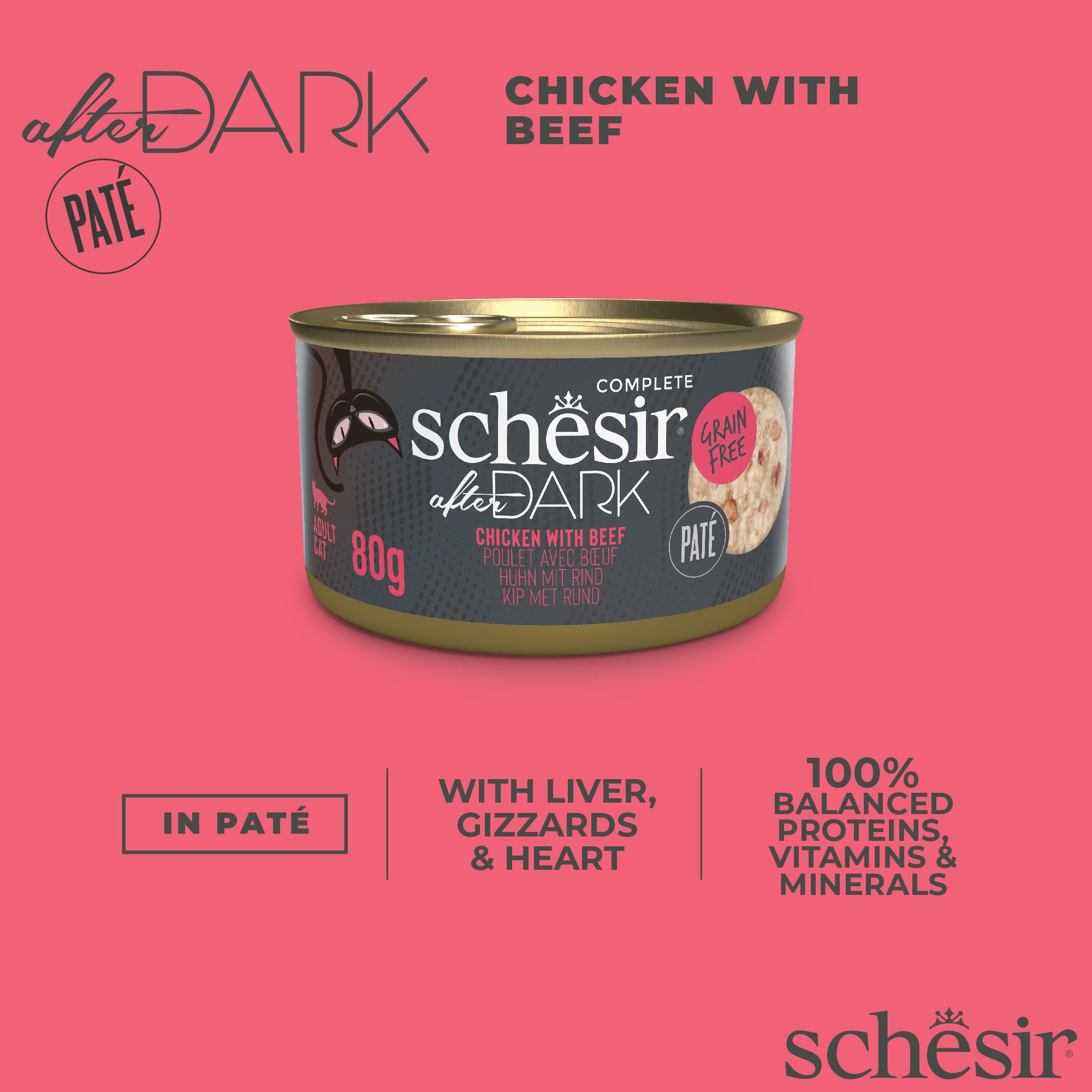 Schesir After Dark Chicken With Beef Pate Grain-Free Adult Canned Cat Food (80g)