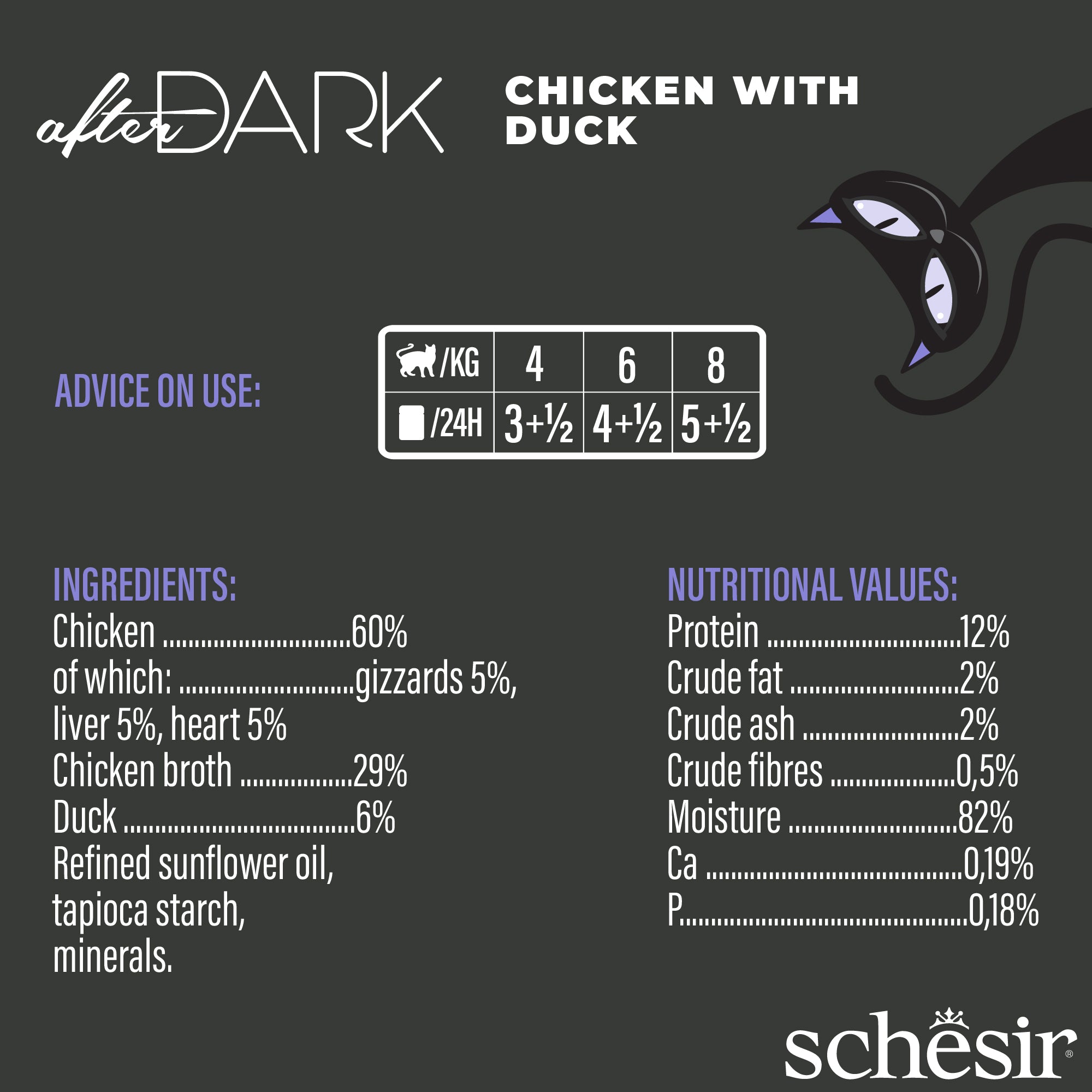 Schesir After Dark Chicken With Duck in Broth Grain-Free Adult Canned Cat Food (80g)