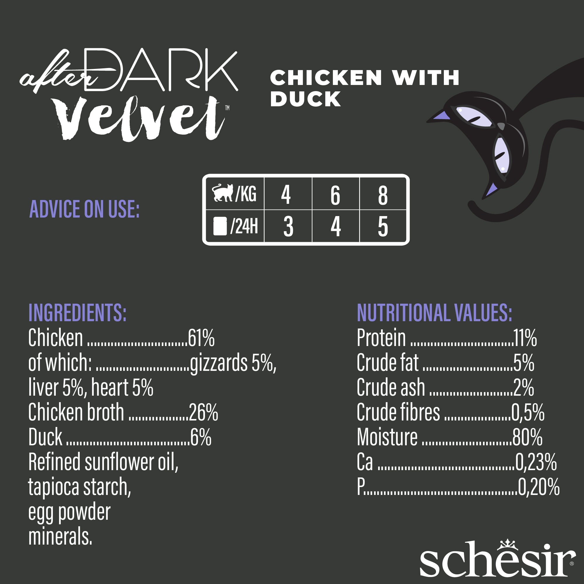 Schesir After Dark Velvet Mousse Chicken With Duck Grain-Free Adult Pouch Cat Food (80g)