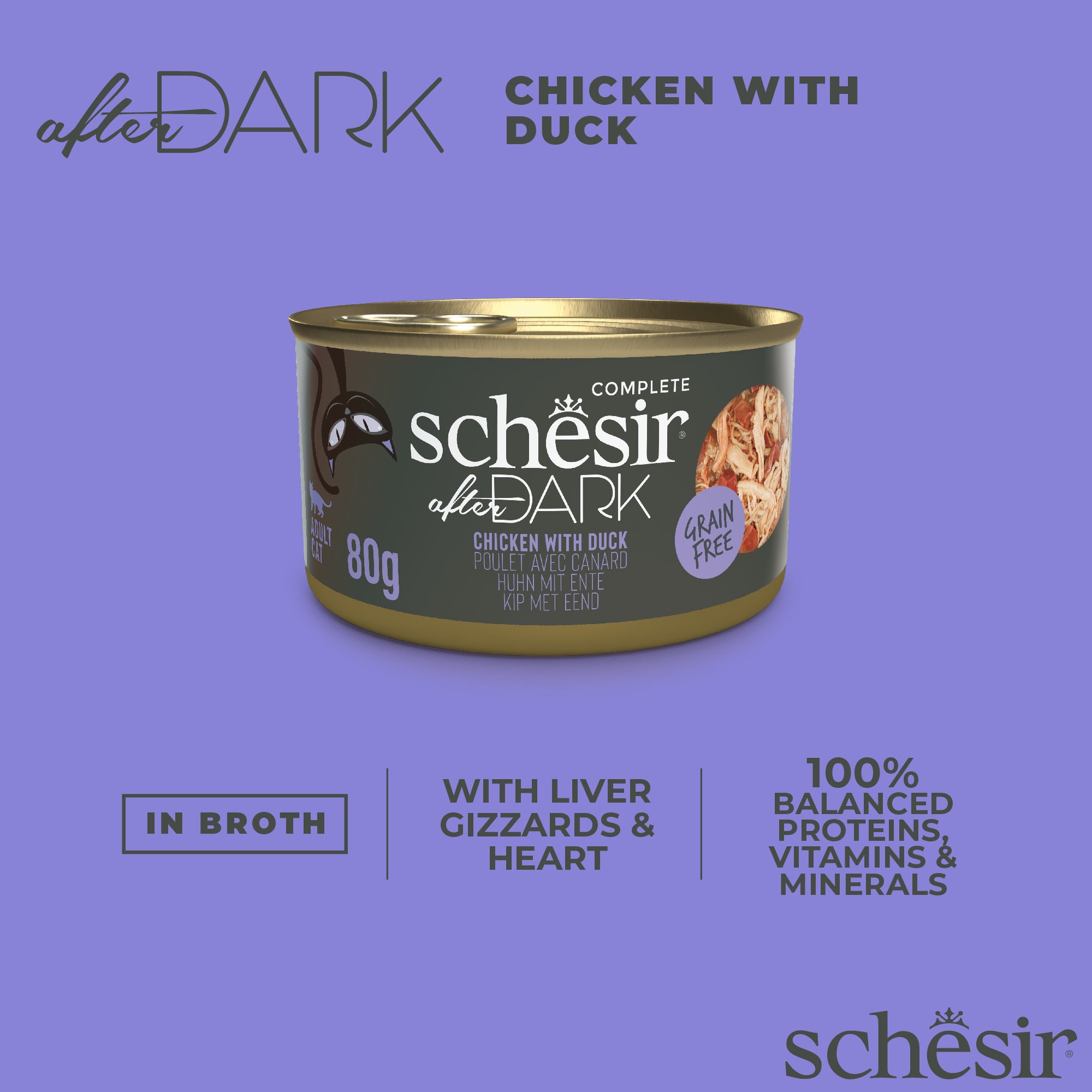 Schesir After Dark Chicken With Duck in Broth Grain-Free Adult Canned Cat Food (80g)