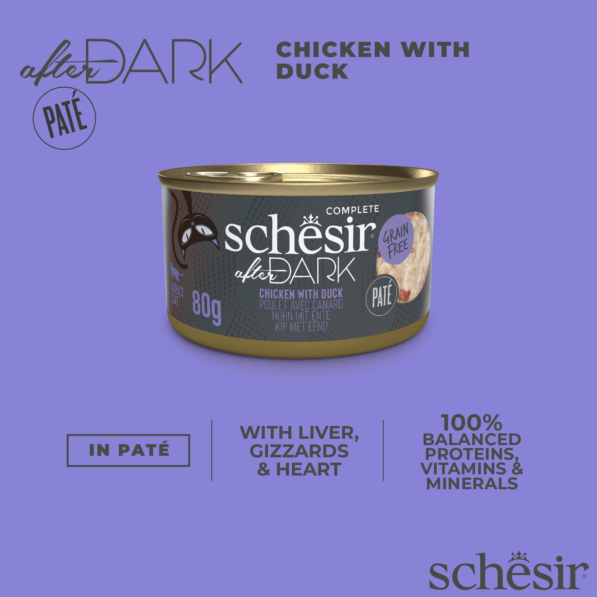 Schesir After Dark Chicken With Duck Pate Grain-Free Adult Canned Cat Food (80g)