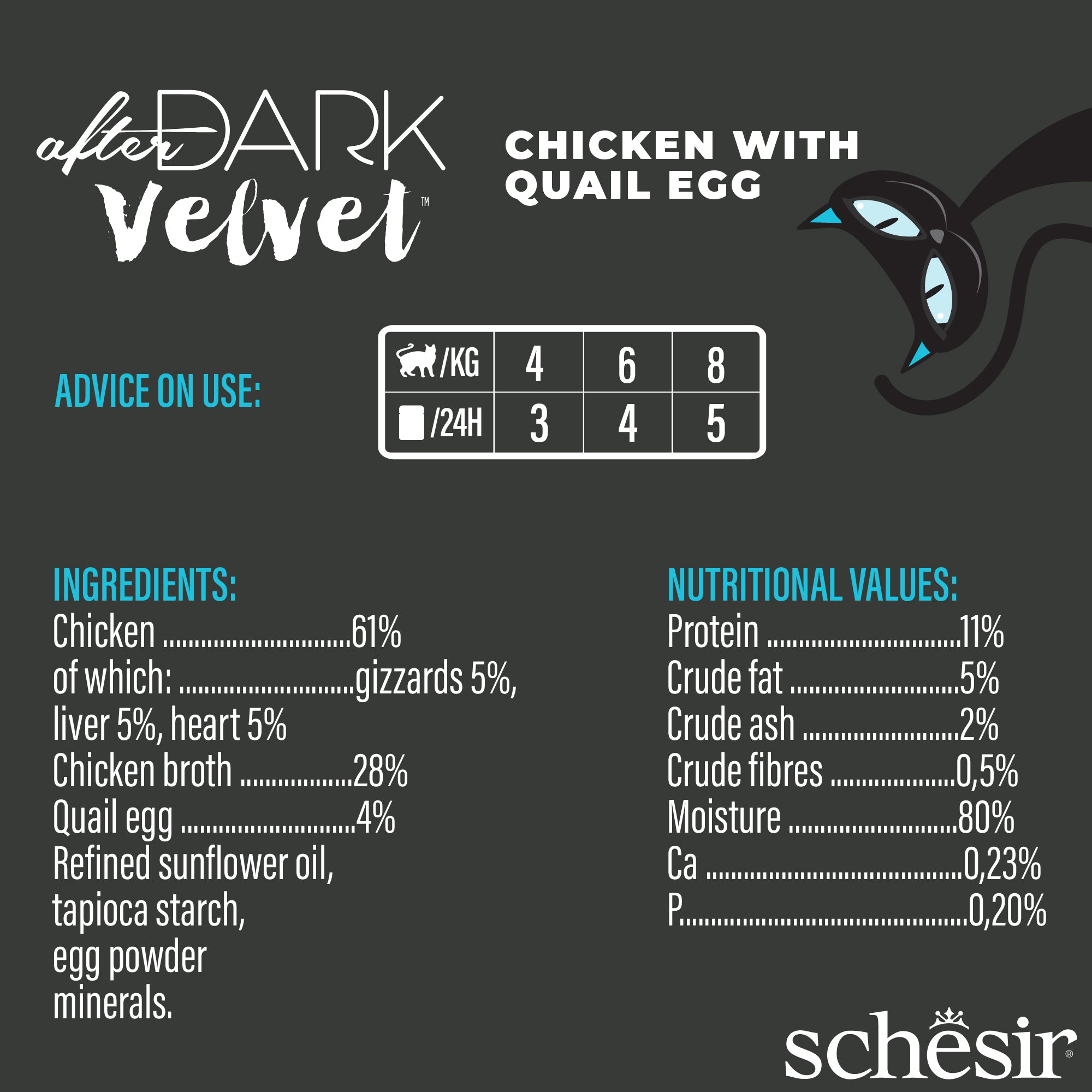 Schesir After Dark Velvet Mousse Chicken With Quail Egg Grain-Free Adult Pouch Cat Food (80g)