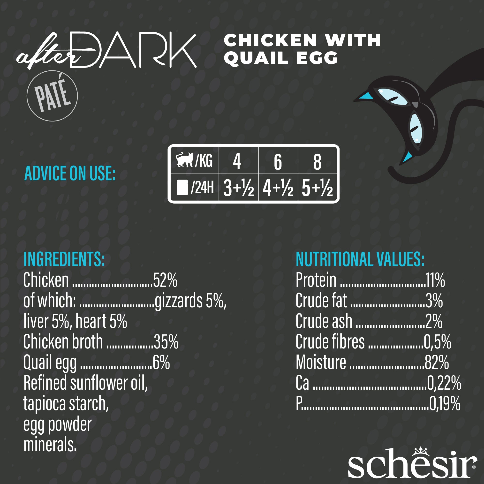Schesir After Dark Chicken With Quail Egg Pate Grain-Free Adult Canned Cat Food (80g)