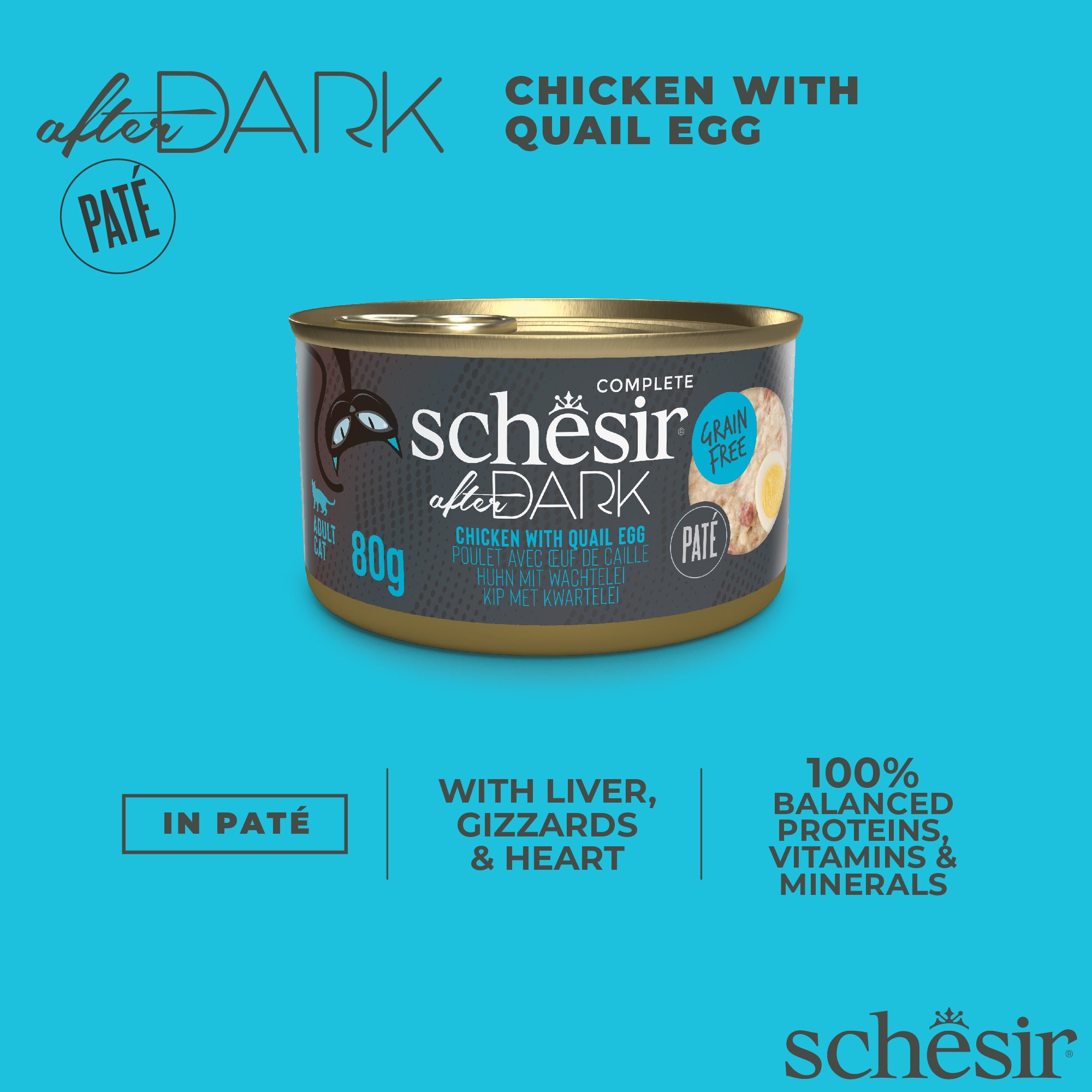 Schesir After Dark Chicken With Quail Egg Pate Grain-Free Adult Canned Cat Food (80g)