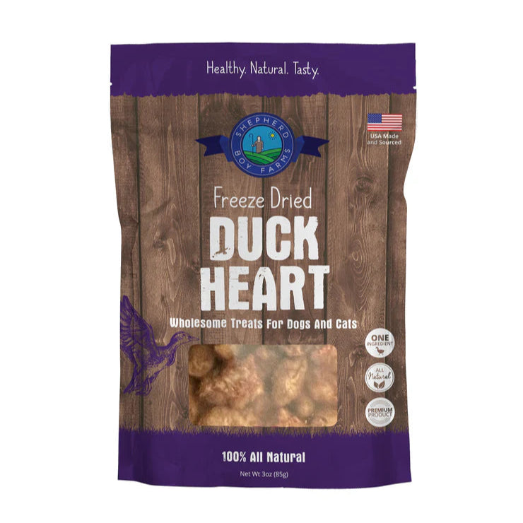 shepard boy farms freeze-dried duck heart treats for dogs and cats creatureland