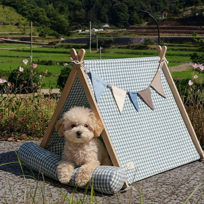 Gingham Pet Tent with Cushion
